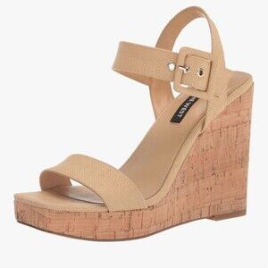 Nine West Courts tan brown wedge platform strappy sandals size 9.5